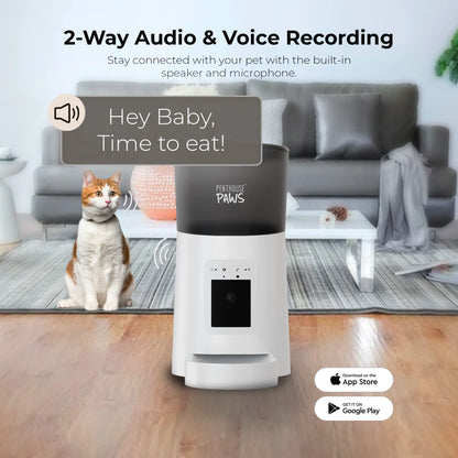  Paws Smart HD Pet Feeder, 6L Dry Food Capacity, 1080P Camera, 2-Way Audio, Scheduled Meals, Backup Power, Easy to Clean, Anti-Jam Design for Cat & Dog, Black