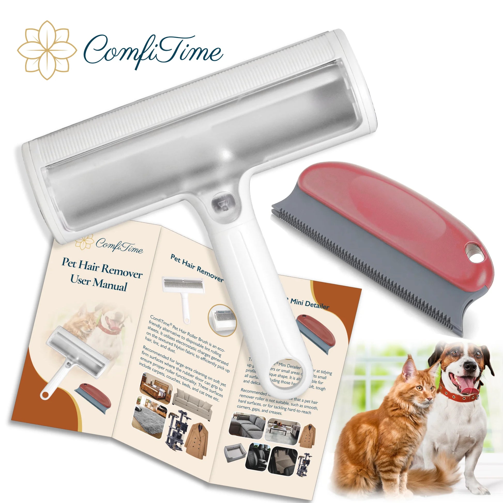 Professional Pet Hair Removal Set - Reusable Lint Roller and Detailer for Efficient Fur Removal from Furniture, Carpets, Clothing, and Vehicles