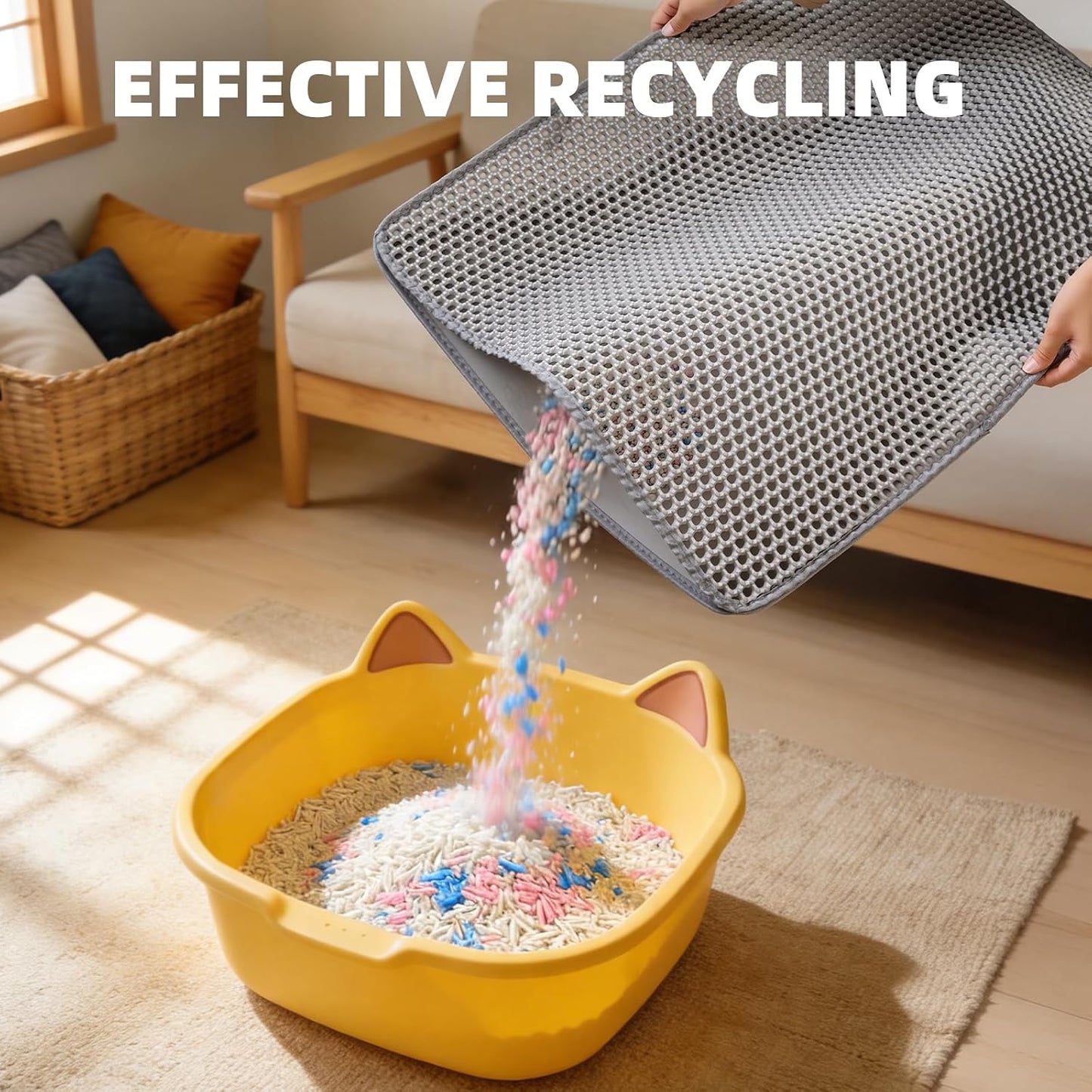 Cat Litter Mat, Honeycomb Double Layer Litter Trapping Mat, Waterproof Leakproof Urine Proof Cat Litter Box Mat for Cat Litter Box Area, Floor, Kitty Litter Rug