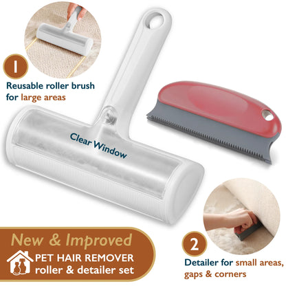 Professional Pet Hair Removal Set - Reusable Lint Roller and Detailer for Efficient Fur Removal from Furniture, Carpets, Clothing, and Vehicles
