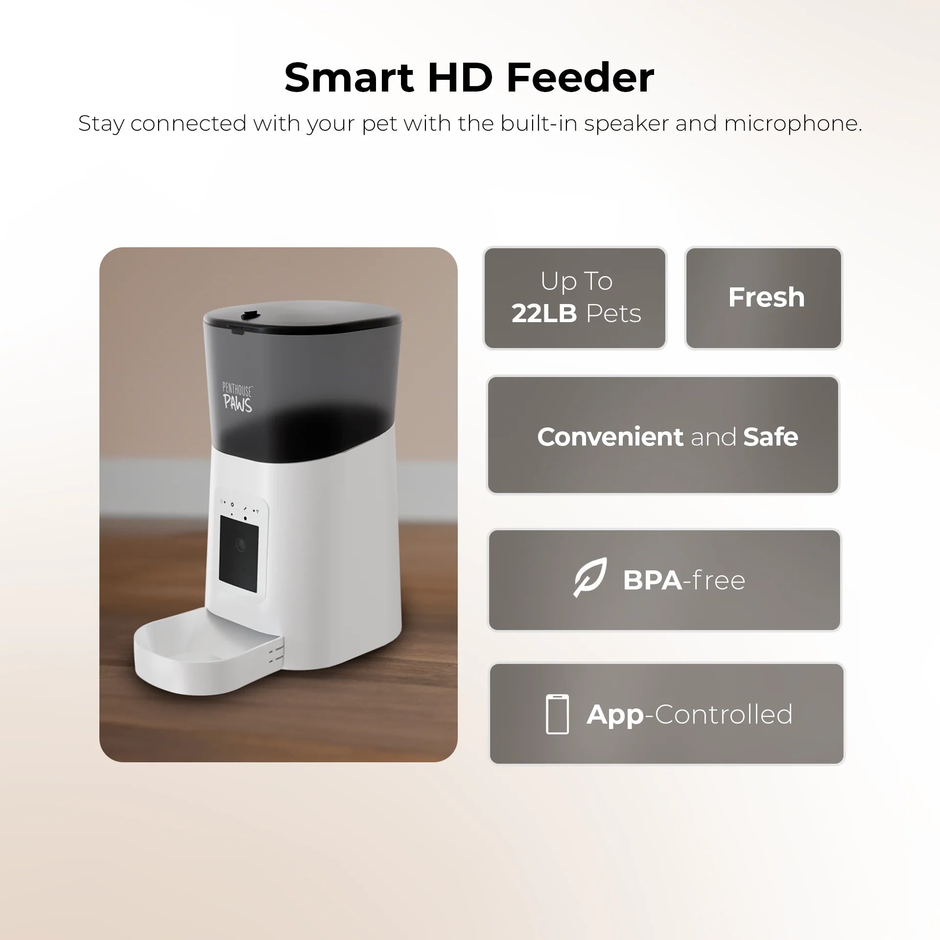  Paws Smart HD Pet Feeder, 6L Dry Food Capacity, 1080P Camera, 2-Way Audio, Scheduled Meals, Backup Power, Easy to Clean, Anti-Jam Design for Cat & Dog, Black