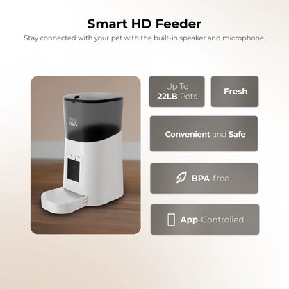  Paws Smart HD Pet Feeder, 6L Dry Food Capacity, 1080P Camera, 2-Way Audio, Scheduled Meals, Backup Power, Easy to Clean, Anti-Jam Design for Cat & Dog, Black