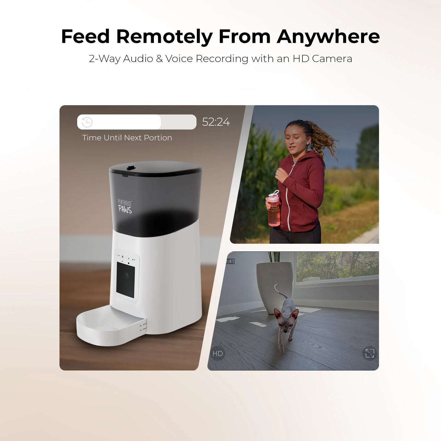 Paws Smart HD Pet Feeder, 6L Dry Food Capacity, 1080P Camera, 2-Way Audio, Scheduled Meals, Backup Power, Easy to Clean, Anti-Jam Design for Cat & Dog, Black