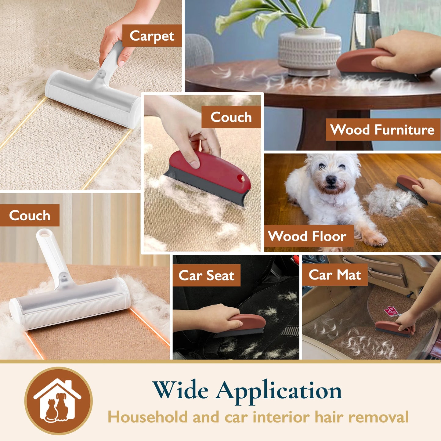 Professional Pet Hair Removal Set - Reusable Lint Roller and Detailer for Efficient Fur Removal from Furniture, Carpets, Clothing, and Vehicles