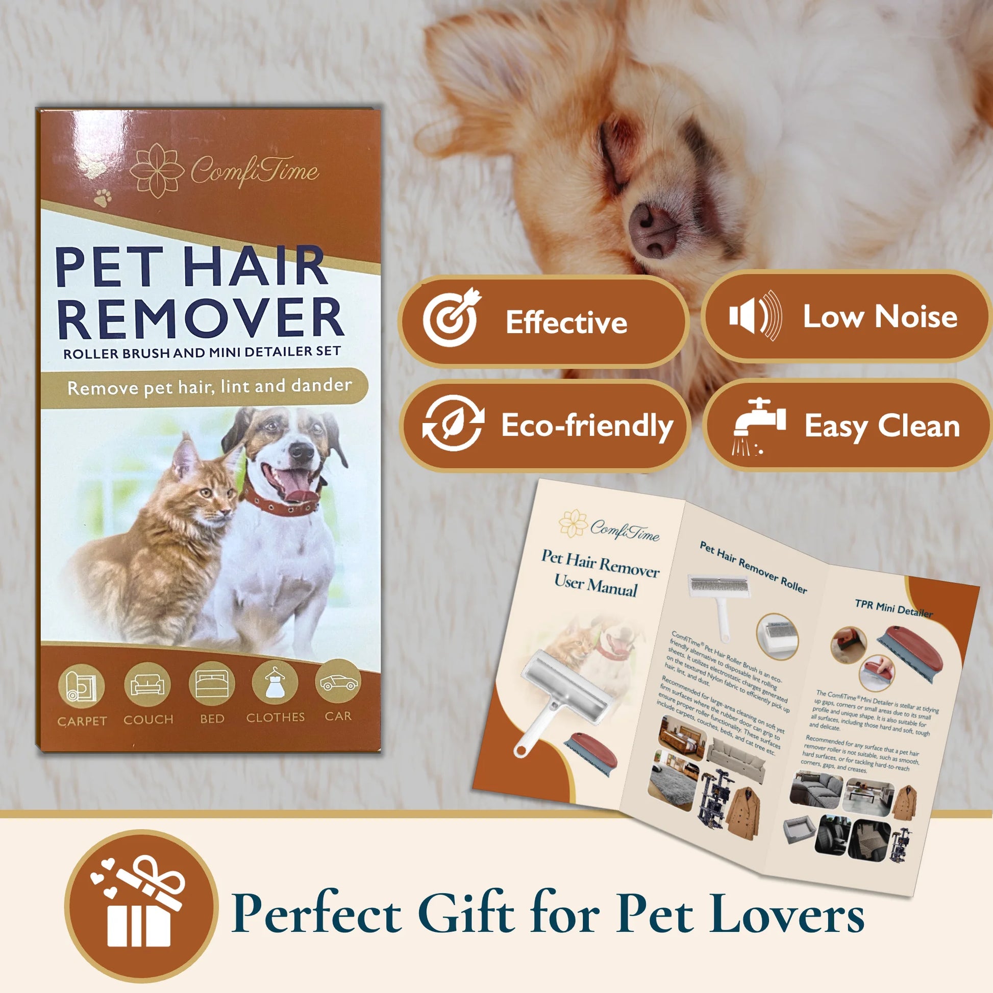 Professional Pet Hair Removal Set - Reusable Lint Roller and Detailer for Efficient Fur Removal from Furniture, Carpets, Clothing, and Vehicles