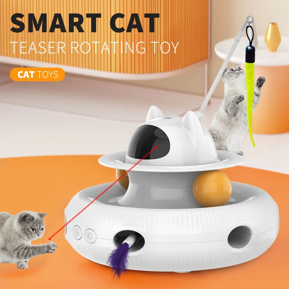 Extendable Laser Feather USB Rechargeable Cat Teaser Wand, White